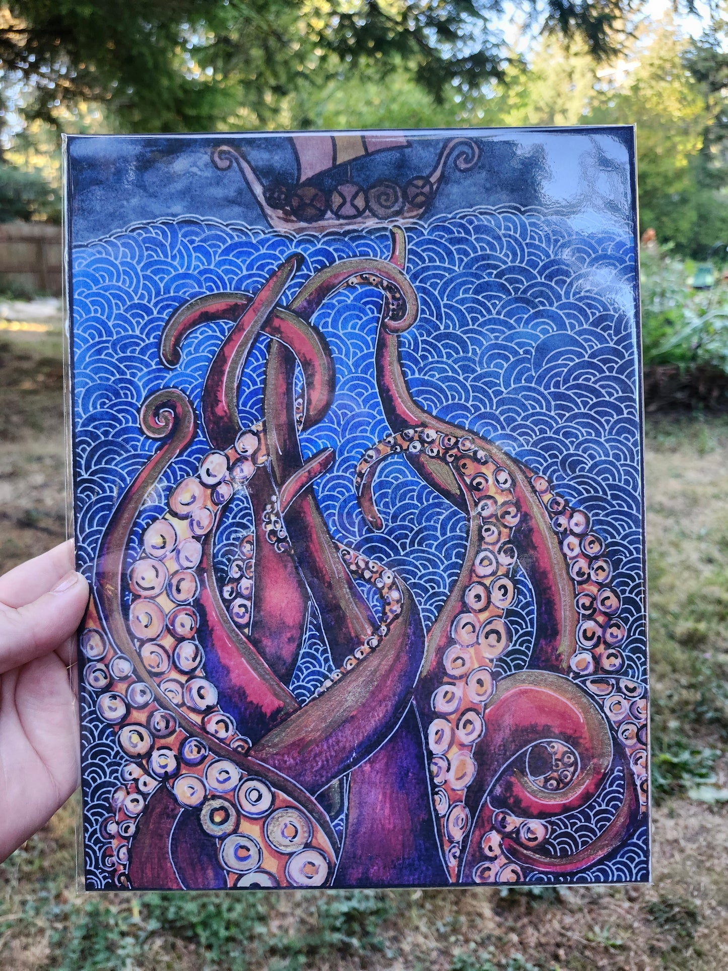 "The Gilded Krakken" Original watercolor (9x12 Print)