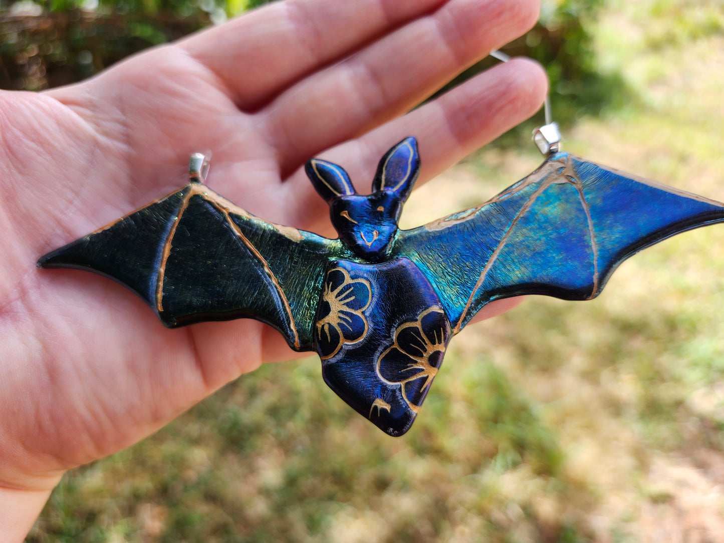 Derpy Bat Sun Catcher, Fused glass