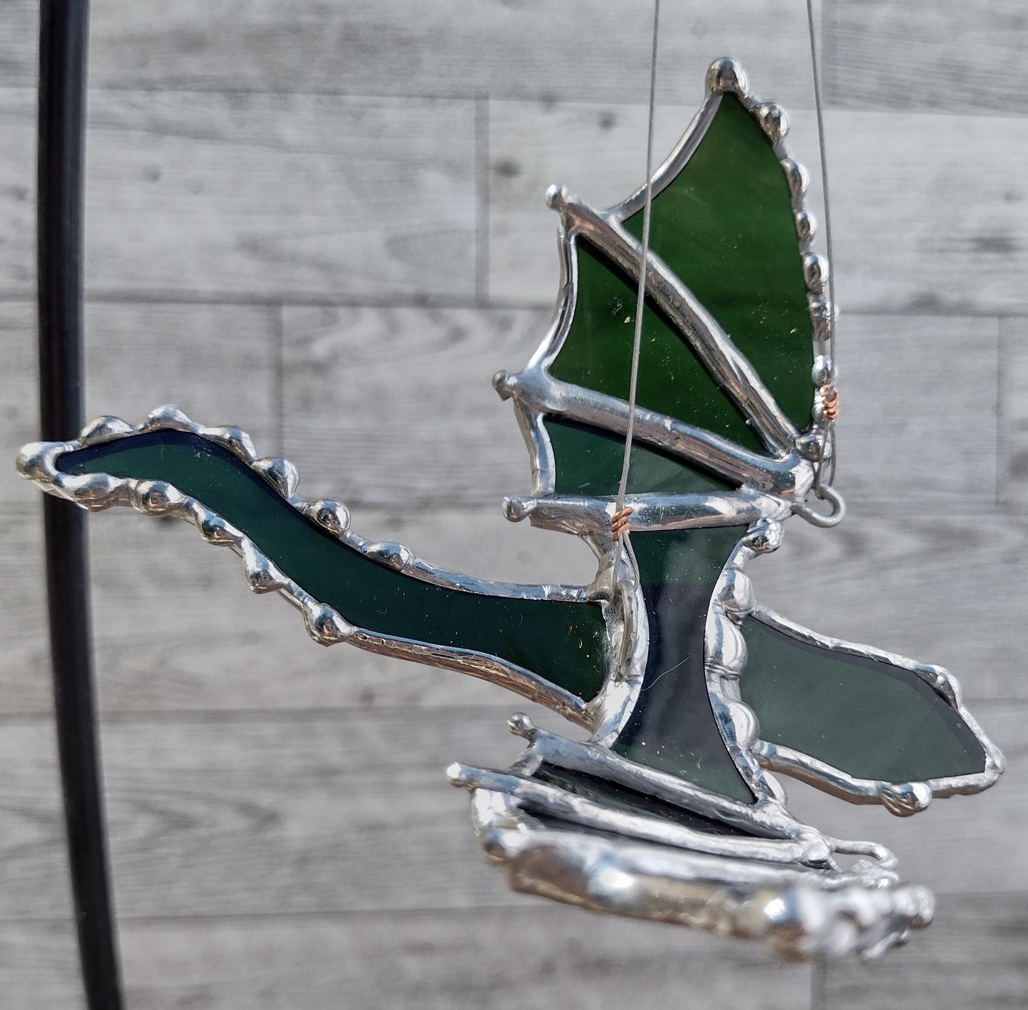 3D Dragon, stained glass, sun catcher, fire lizard, fantasy art. Green (jeweled)Contoured wings