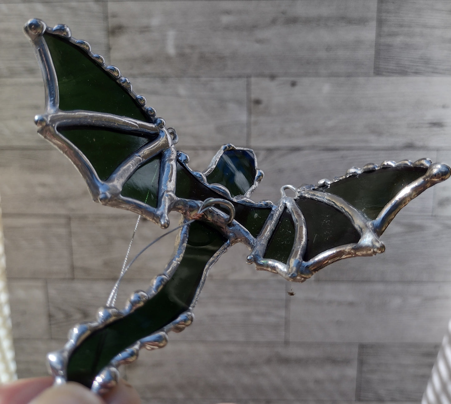 3D Dragon, stained glass, sun catcher, fire lizard, fantasy art. Green (jeweled)Contoured wings