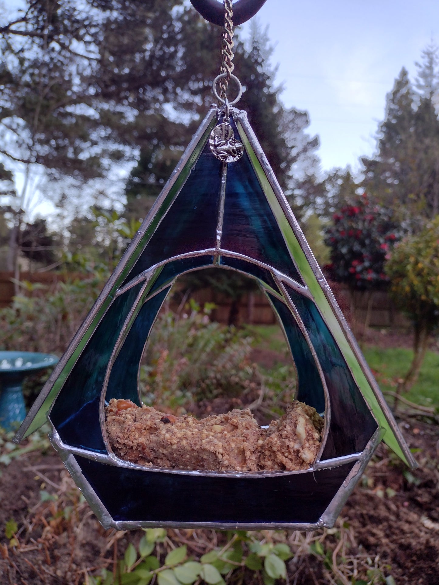 Bird feeder, Stained Glass Birdhouse bird feeder, suet holder, Old People hobby. Custom made