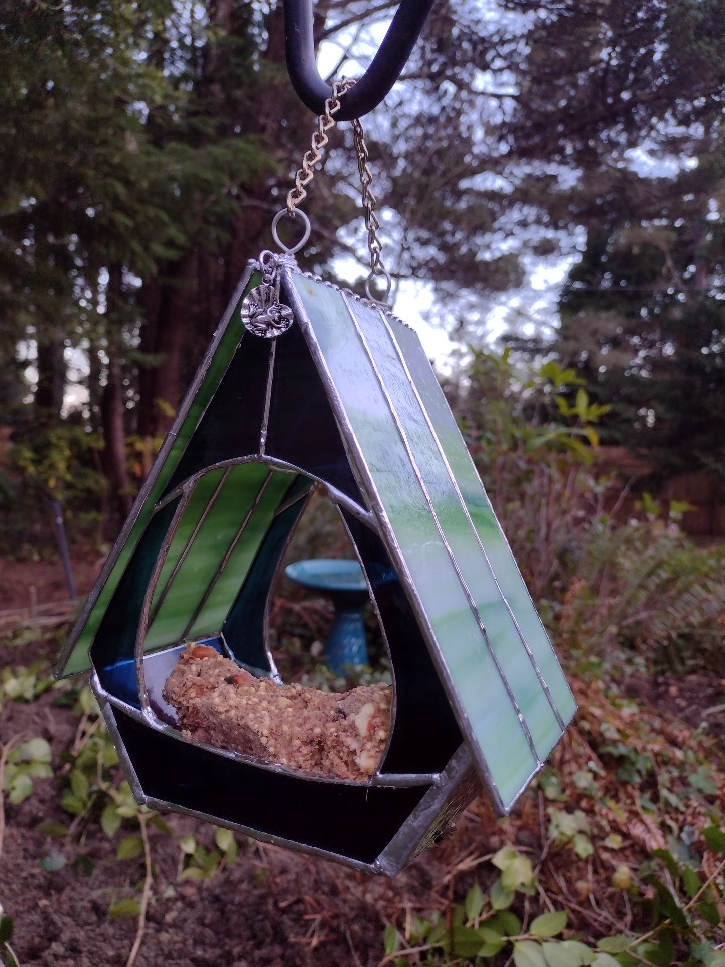 Bird feeder, Stained Glass Birdhouse bird feeder, suet holder, Old People hobby. Custom made
