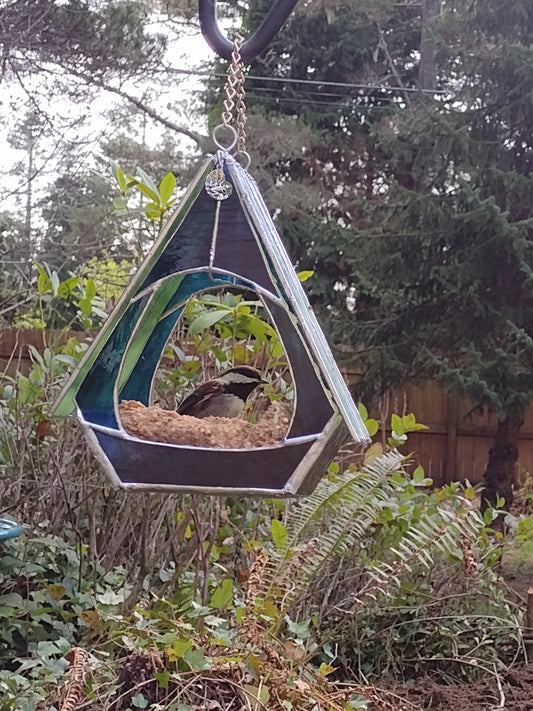 Bird feeder, Stained Glass Birdhouse bird feeder, suet holder, Old People hobby. Custom made