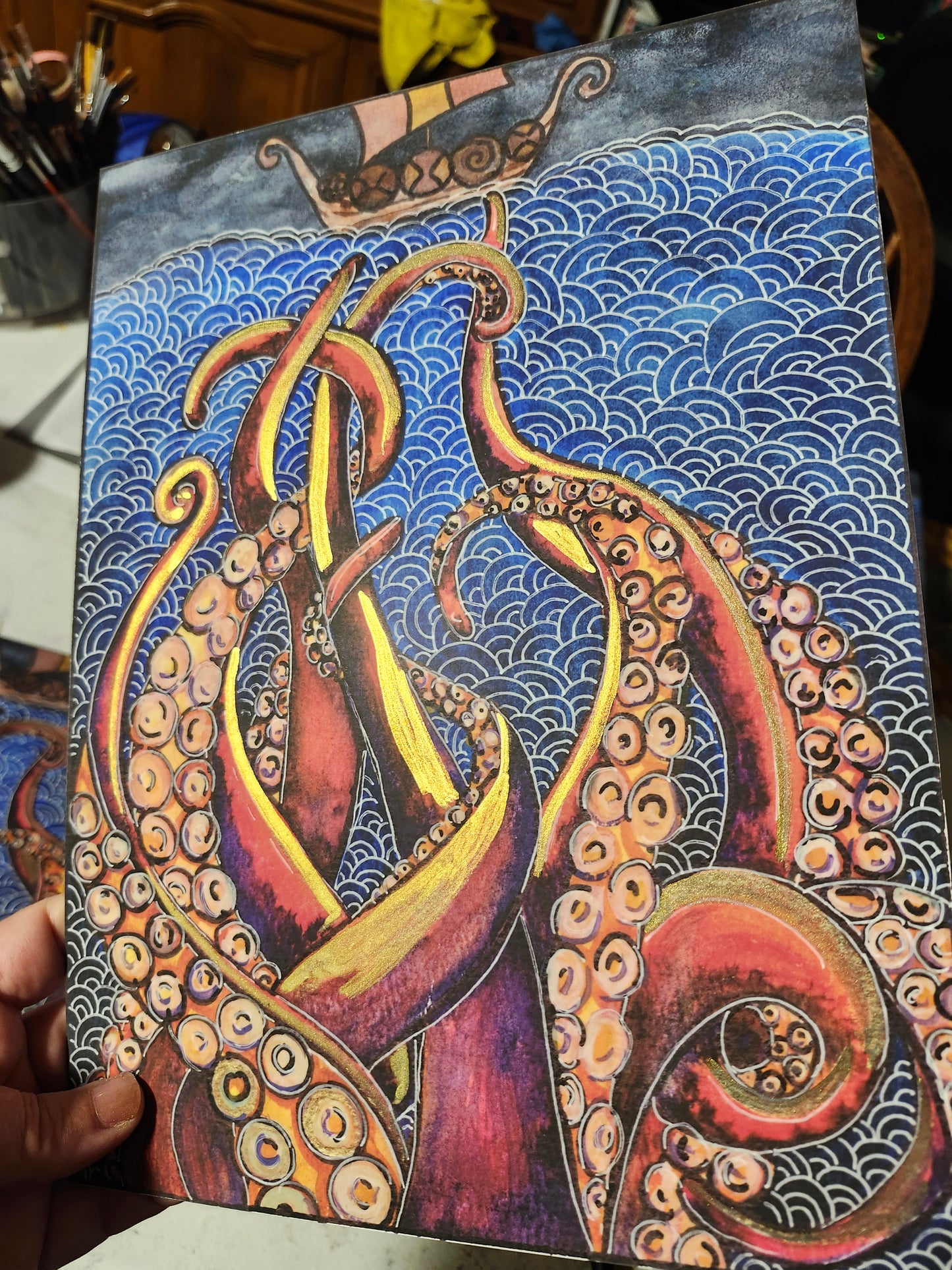 "The Gilded Krakken"  Original watercolor (9x12 Print)