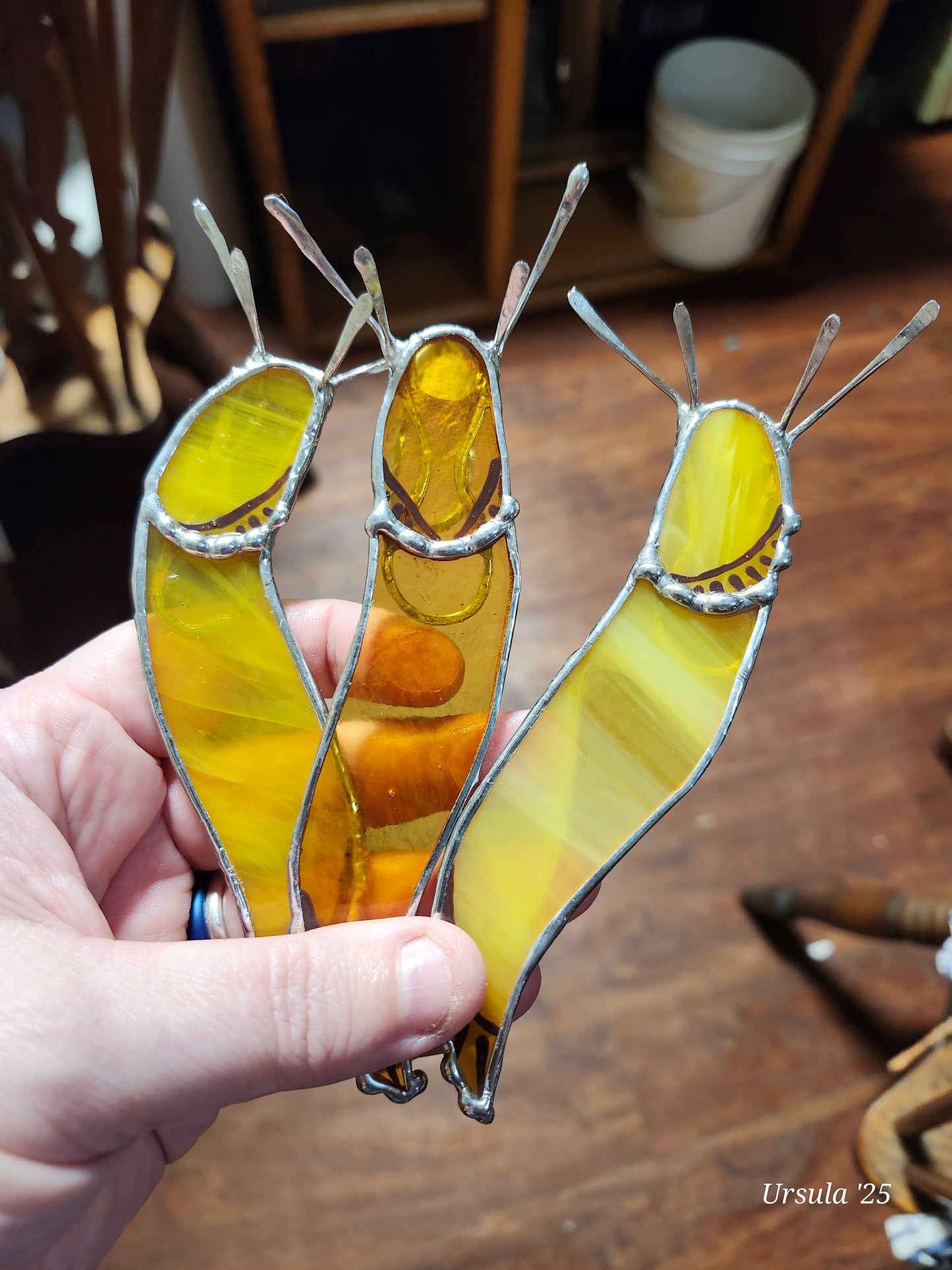 Banana Slug Pot hanger, Stained Glass figurine