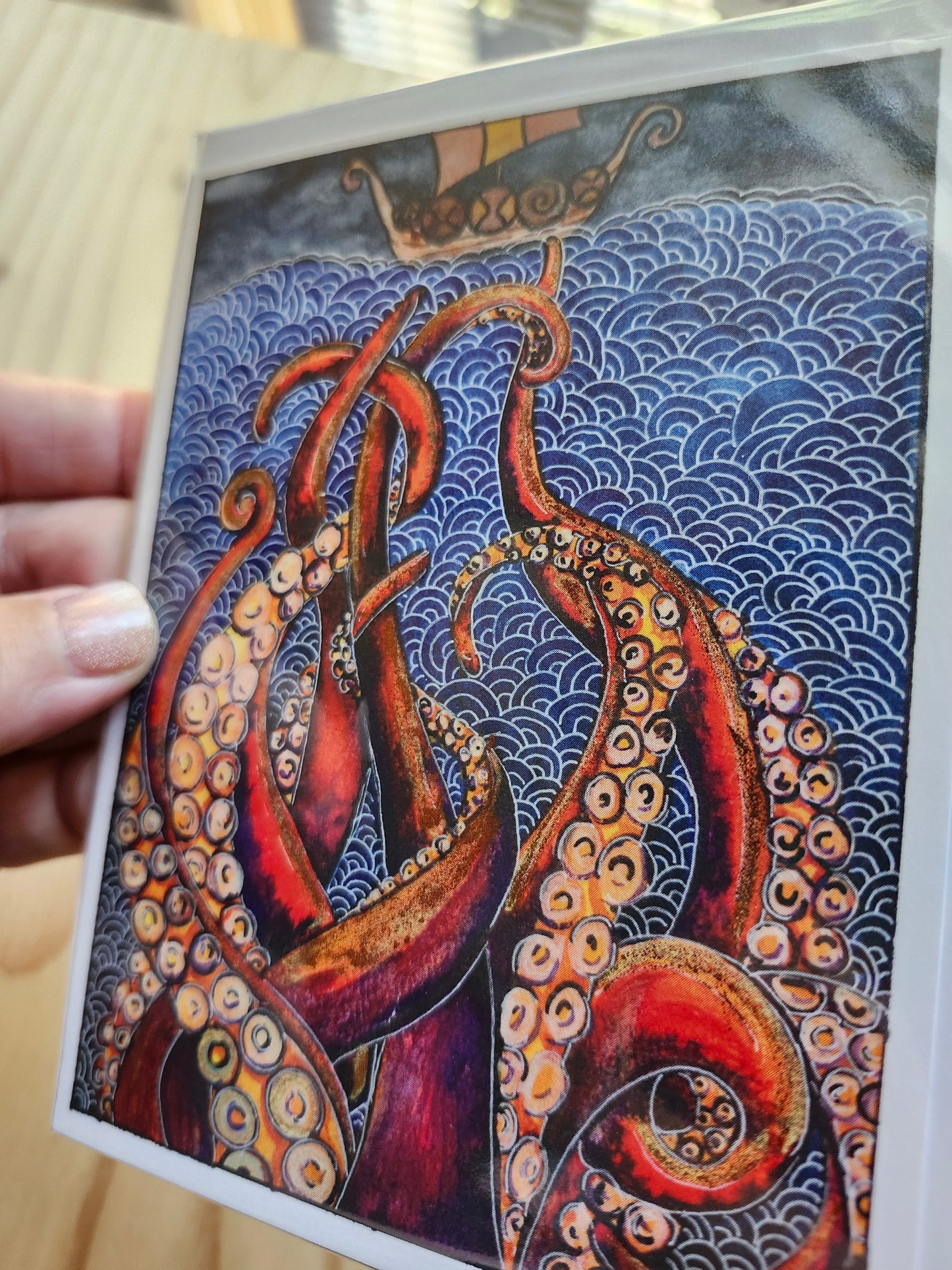 The Gilded Krakken Greeting Card pack, Original Watercolor (4-4x6 cards with envelopes)