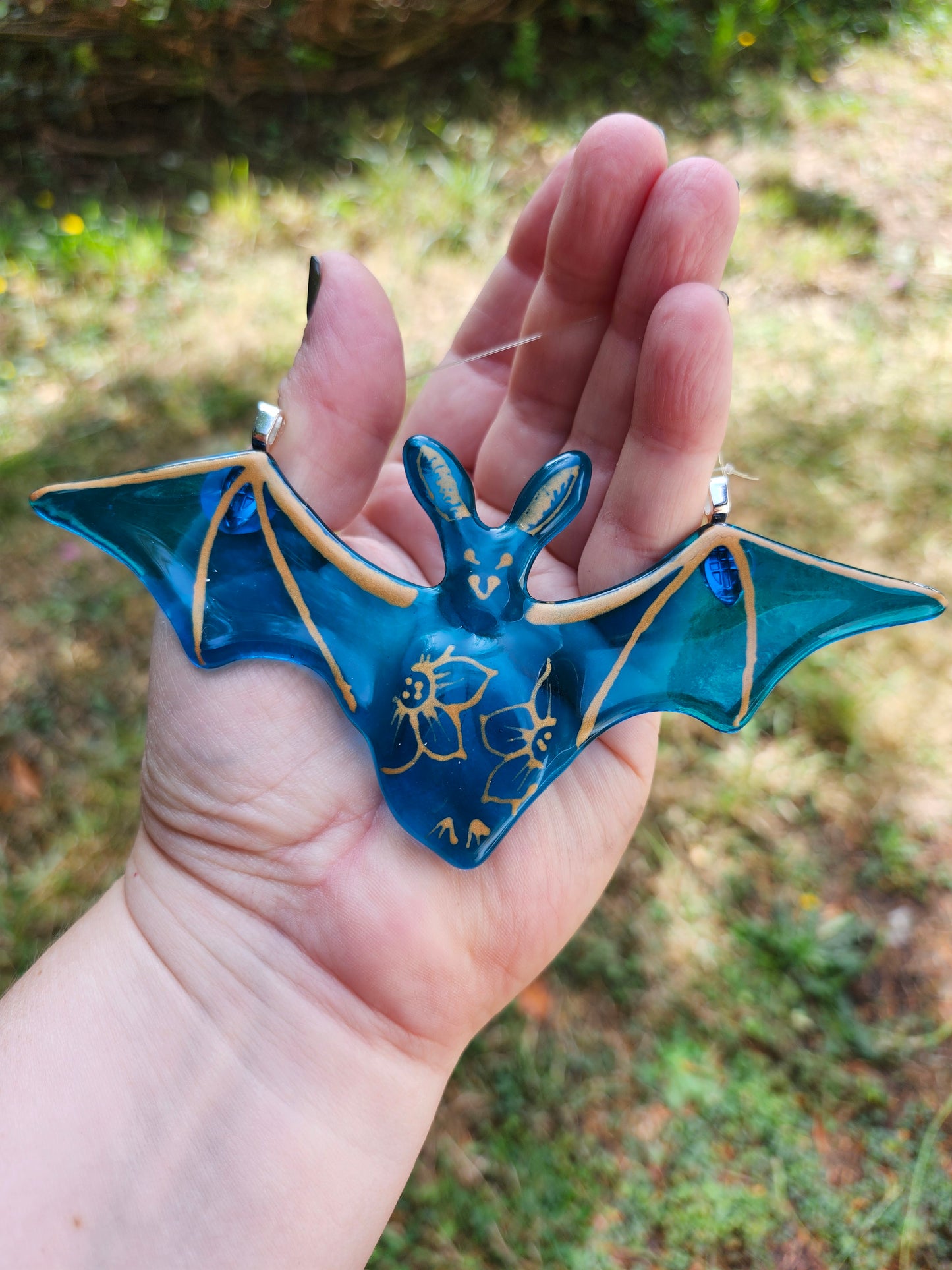 Derpy Bat Sun Catcher, Fused glass