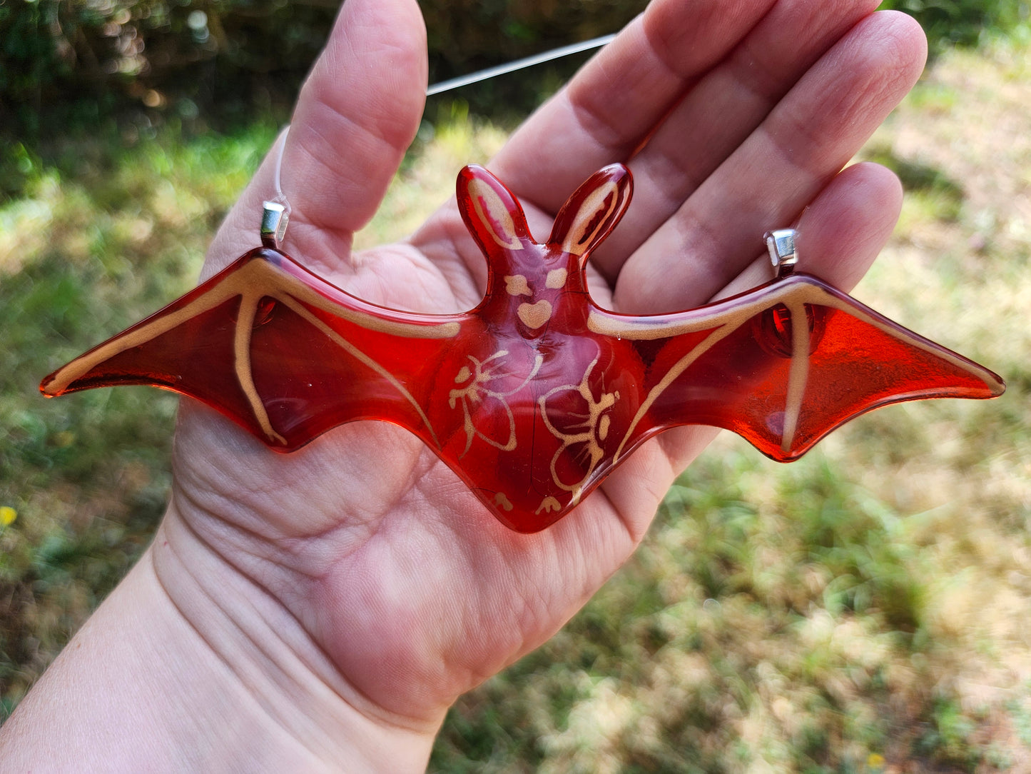 Derpy Bat Sun Catcher, Fused glass